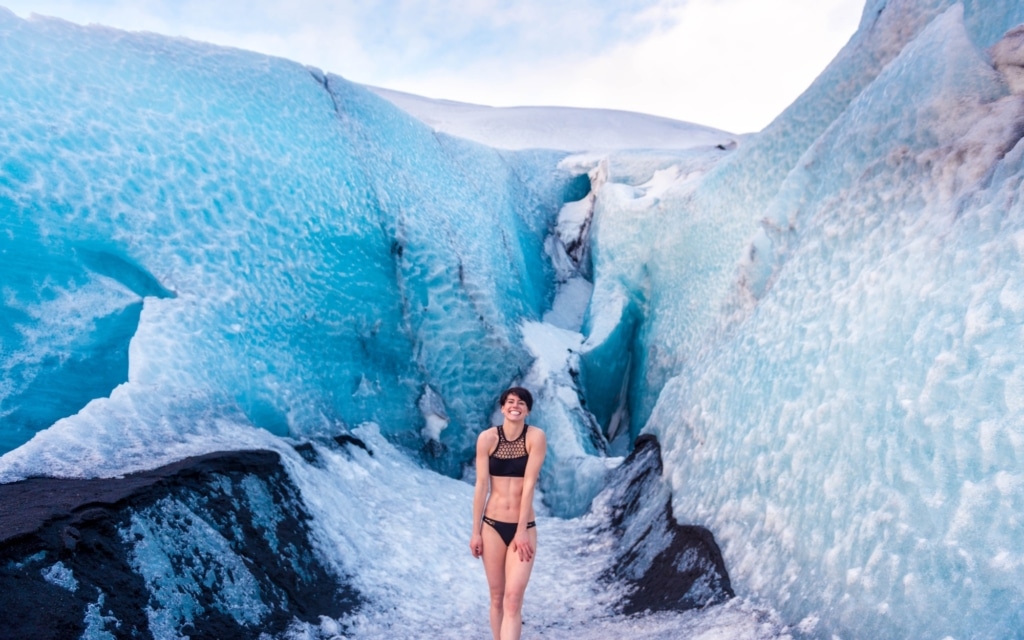 woman smiling in glacier