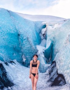 woman smiling in glacier